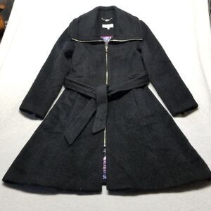 Eliza J Womens 8 Wool Blend Over Coat Dressy Long Line Tie Waist Bow Back Career